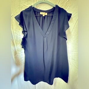 Navy Blue Flutter Sleeve Blouse